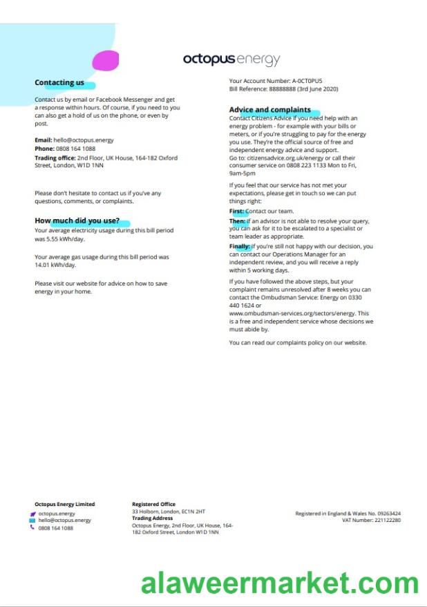 United Kingdom Octopus Energy utility bill template in Word and PDF format, 3 pages 3